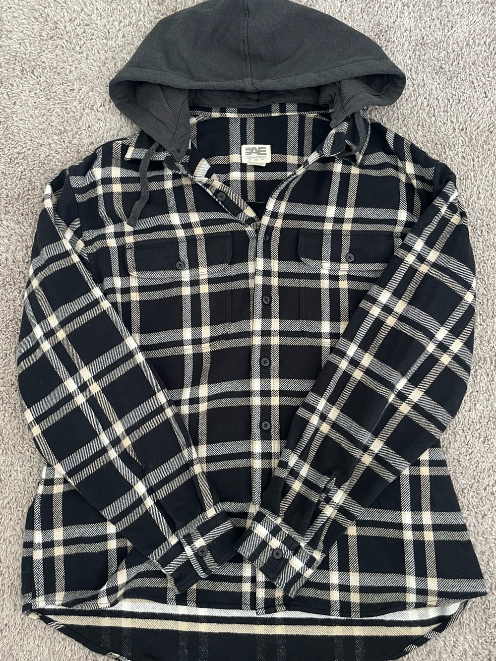 Men’s American Eagle Heavyweight Black & White Flannel Hoodie Size XL